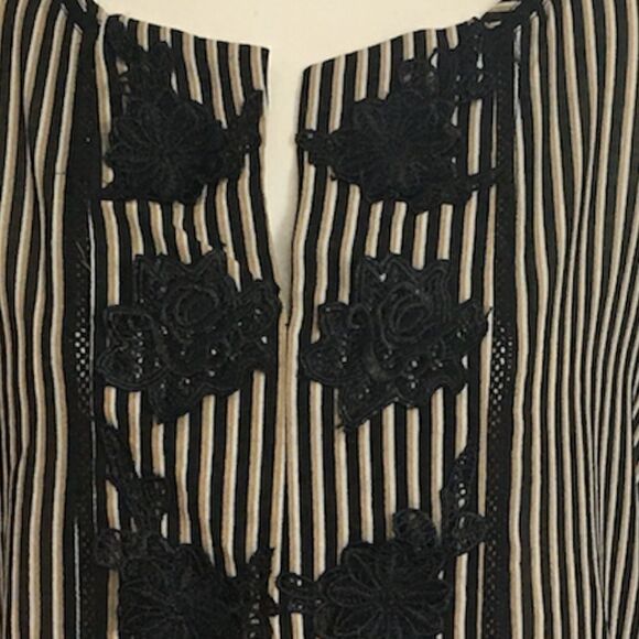 Everly Black, Tan, and Cream Striped Crochet Detail Top Size S - Picture 3 of 5